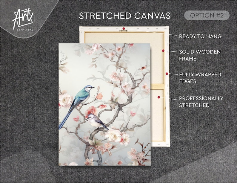 Impression de chinoiserie 3 pièces, Toile tendue, H 24 po x l 54 po x P 0,75 po