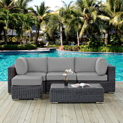 Ensemble modulaire d'extérieur 5 pièces avec coussins Sunbrella en toile Modway Summon