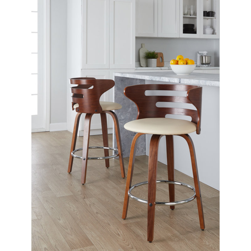 Cream Swivel Wood and Metal Counter Stool, 18" x 35"