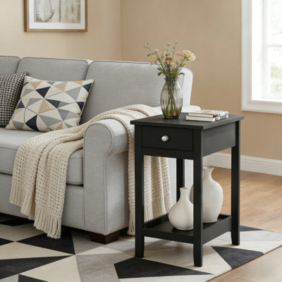 End Table With Drawer And Open Storage Shelf, Narrow Side Table With Drawer And Shelf For Small Space