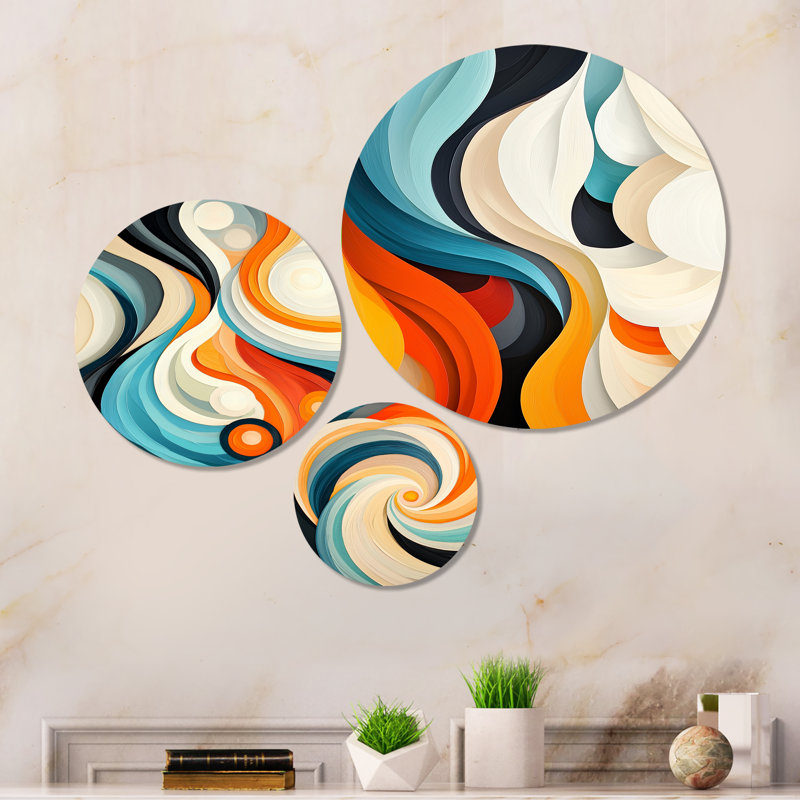 «Cosmic Dance of colours - Orange Abstract», reproduction d'art murale en métal 3 pièces