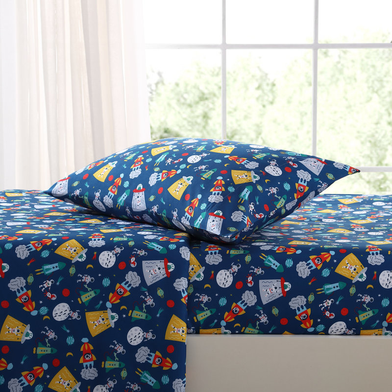 Blue Space Print Kids Twin Microfiber Sheet Set