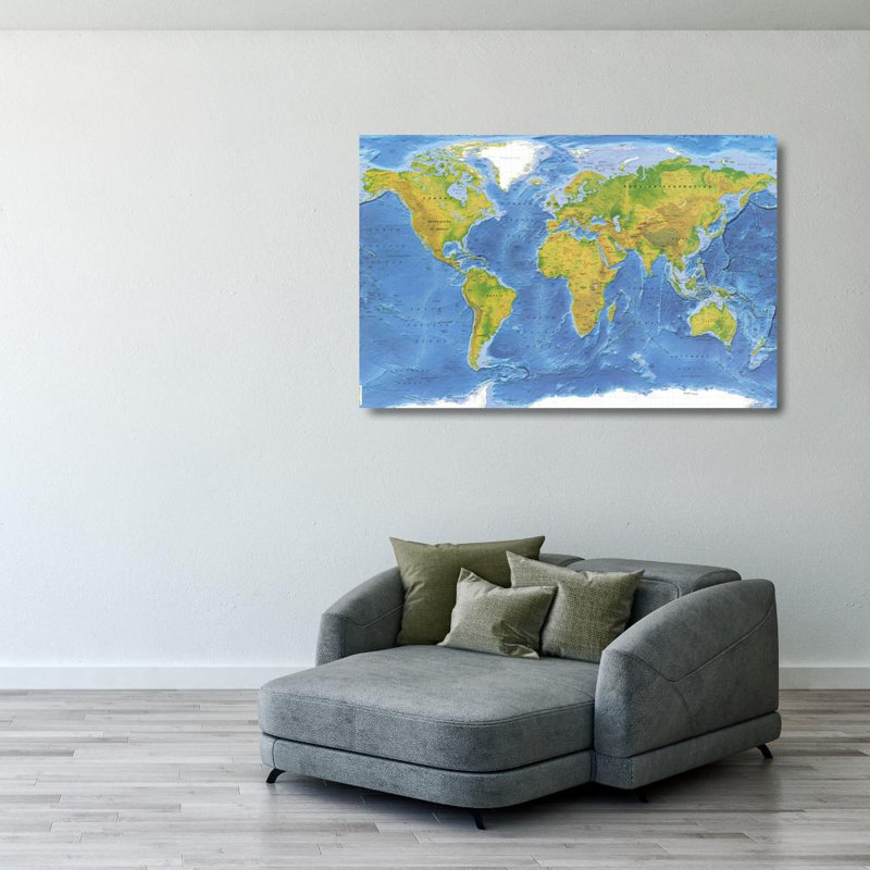 World Terrain Map, 26" H x 40" W