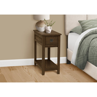 Table d'appoint, bout, table d'appoint, table de chevet, chambre à coucher, étroit, tiroir de rangement, placage brun, transitionnel
