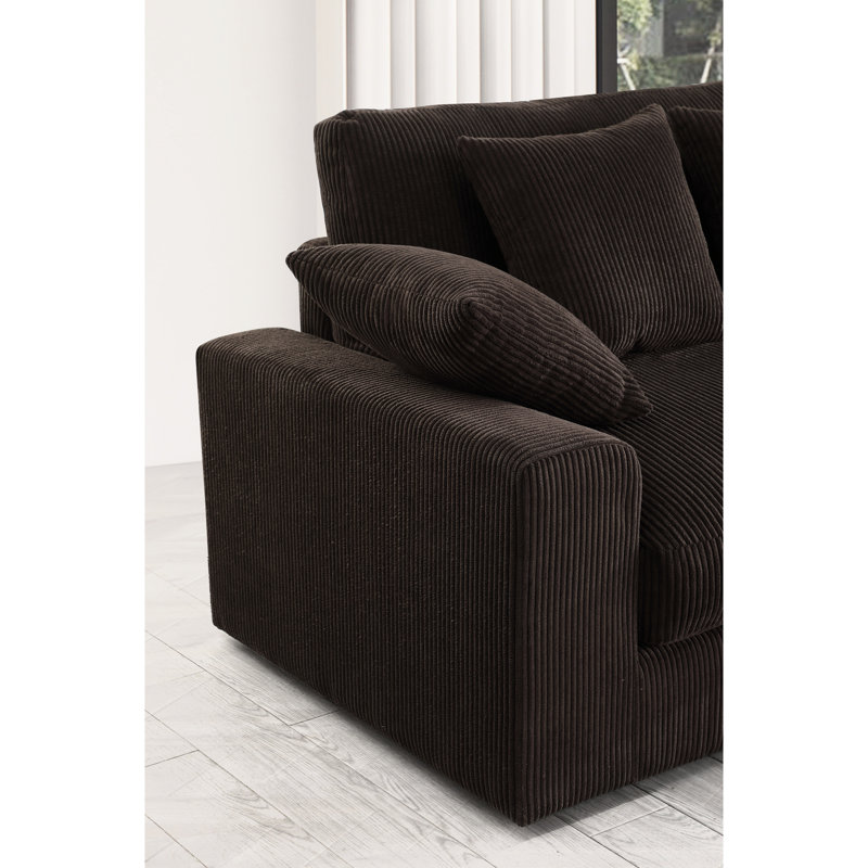 Chaise mystique en velours côtelé chocolat foncé avec 6 coussins douillets et texture douce réversible avec coussins décoratifs spacieux