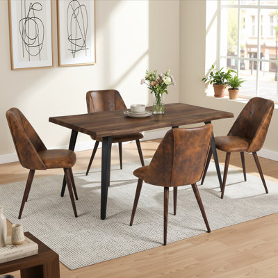 Ensemble de salle à manger moderne Negin 5 pièces 63 po avec table à bords naturels aspect bois et chaises rembourrées