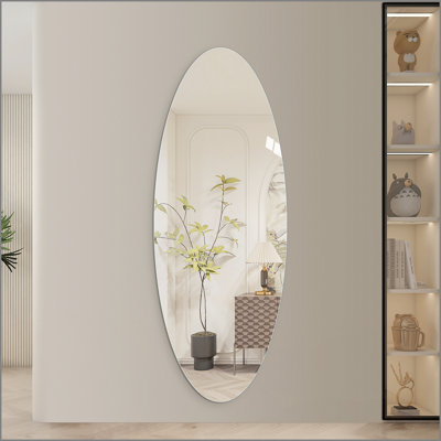 Miroir mural pleine longueur 65 po x 24 po, conception ovale, verre argenté sans cuivre de 5 mm, résistant à l'humidité et à l'oxydation, reflet HD, fixation murale pour vestibule, chambre à coucher et salle de bain