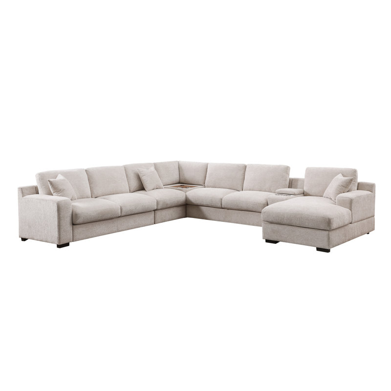 Canapé modulaire moderne en chenille de 141,5 po Celine, Beige