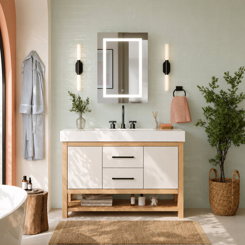 Armoires à pharmacie à DEL avec miroirs et 2 tablettes réglables, H 28 po x l 20 po x P 6 po