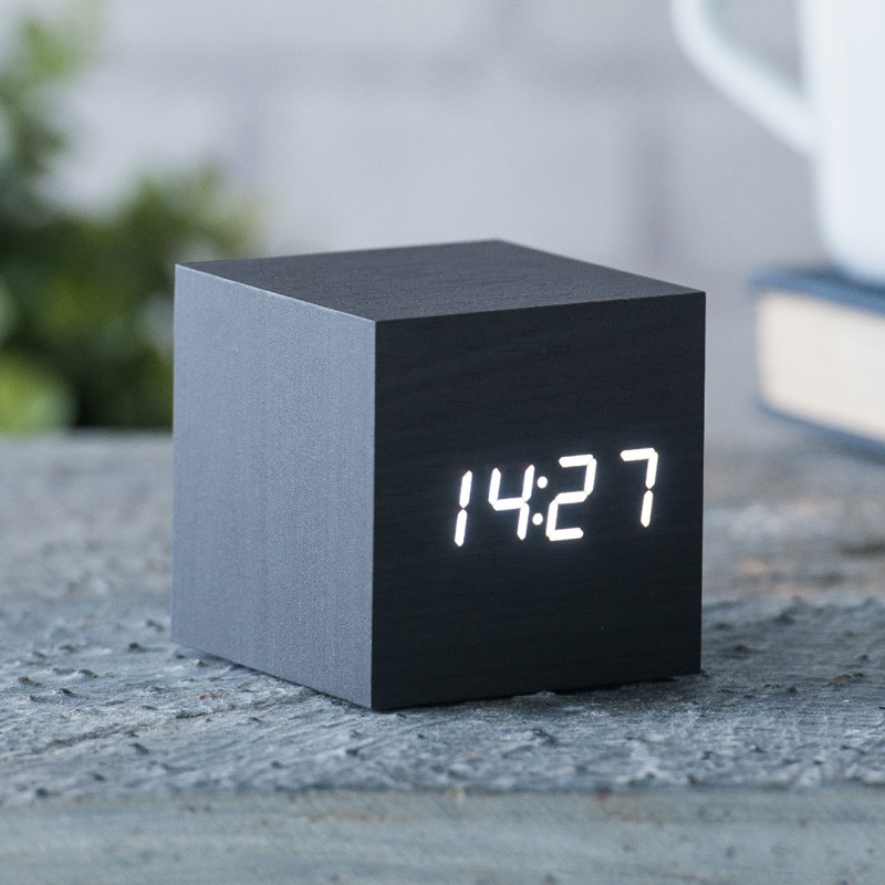 Sleek & Chic Modern Digital Wood Electric Alarm Tabletop Clock, Black/White