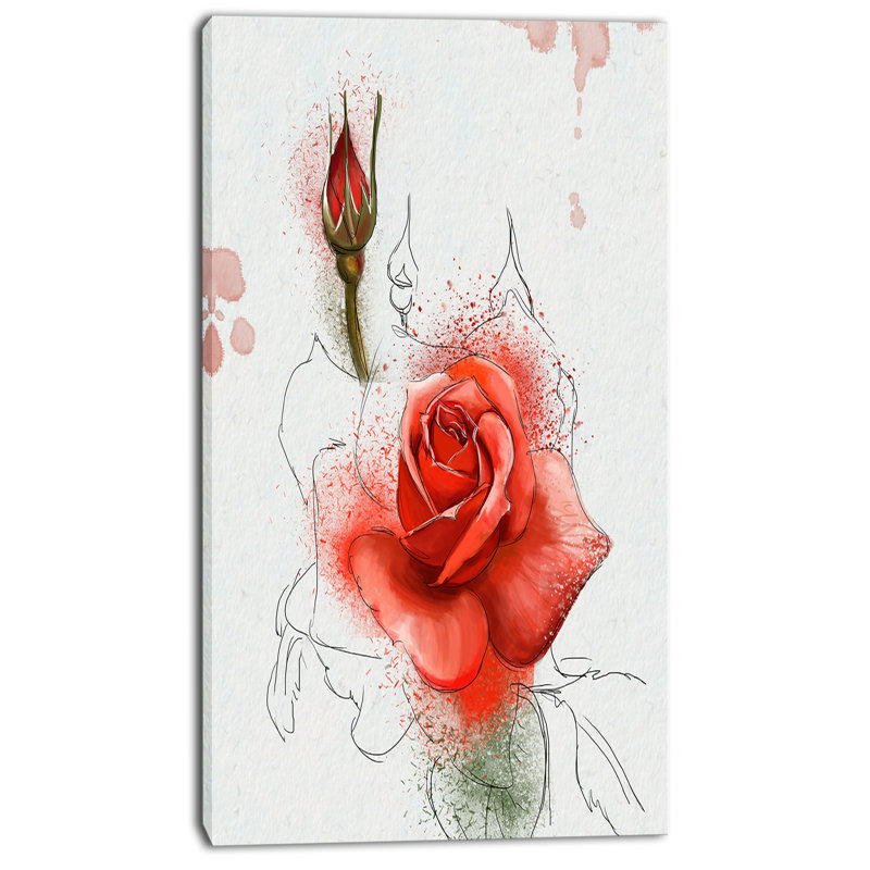 « red aquarelle rose sketch », reproduction d’art sur toile tendue, H 32 po x l 16 po x P 1 po