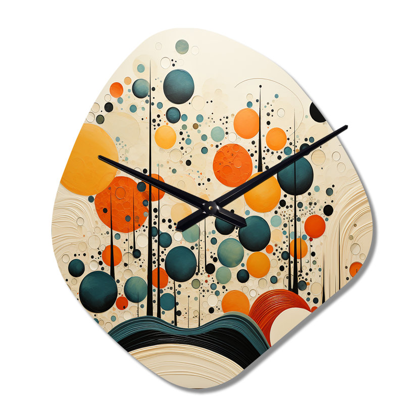 Horloge murale orange asymétrique organique Mid Century, Petit