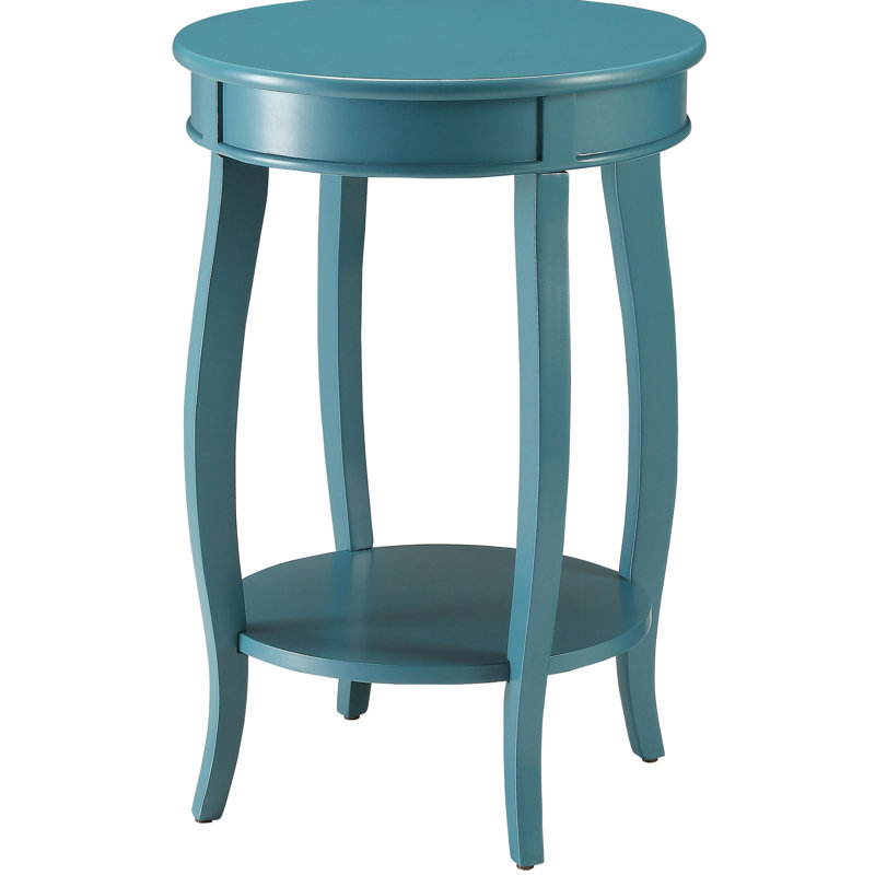 Teal Round Side Table With Bottom Shelf - Wooden Legs For Stability Versatile Design Any Decor Style Contemporary Adds To Space Solid Wood Top