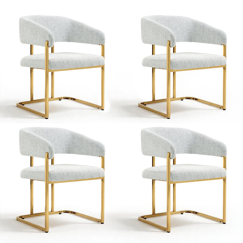 Ensemble de chaises de salle à manger modernes et recouvertes de 22 po avec cadre en métal et chenille (blanc), Blanc, 4