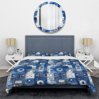 Ensemble de housse de couette géométrique Industrial Futuristic Symmetry II