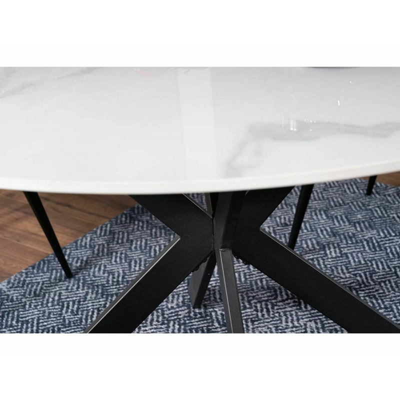 Gella Round Faux Marble Top Metal Base Dining Table, White