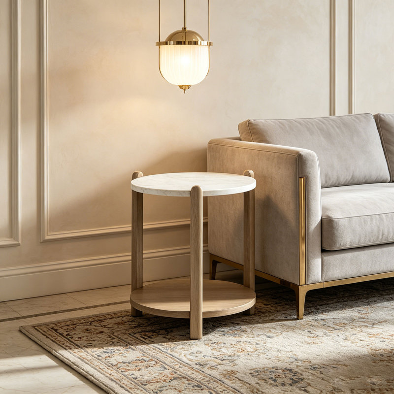 Stone Top End Table - Toffee