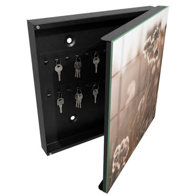 Key storage box, Opens to the left, 30x30x5, White, The delicacy of nature, warm beige tones, 