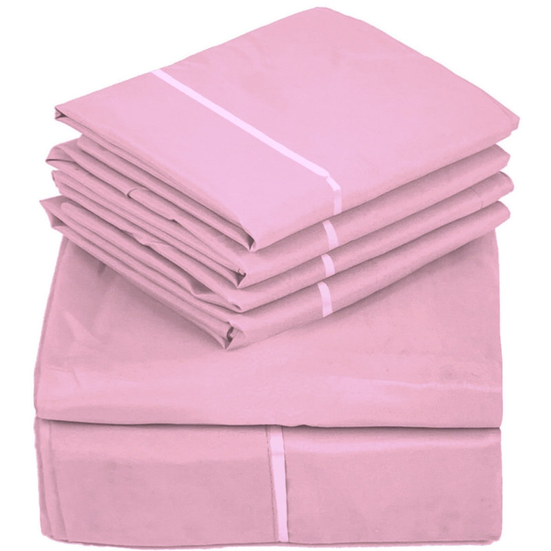 Ensemble de draps 6 pièces en microfibre brossée double ultra douce, feuilles rafraîchissantes avec poches très profondes - Lavable à la machine
