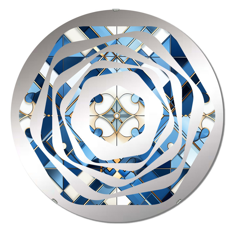 Miroir décoratif vintage bleu et blanc en mosaïque géométrique - Amorphe, 23,6 po x 23,6 po