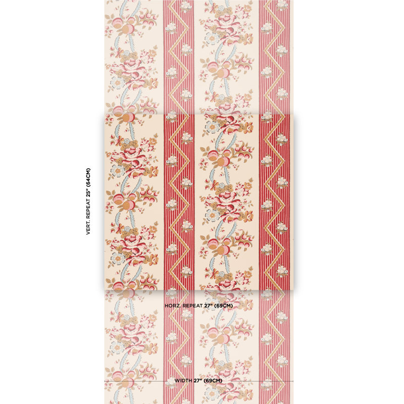 Sylvain Floral Stripe Wallpaper, Rouge