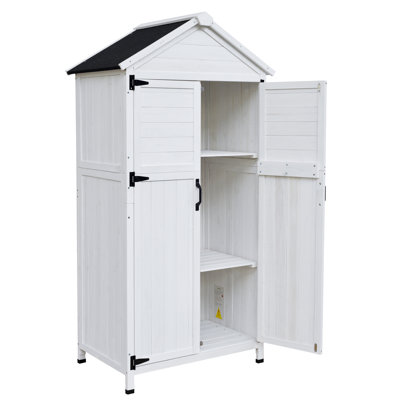 White Fir Wood Storage With Double Doors And Smooth - Operating Handles For Outdoor Essentials 67" Opening Garden Tools