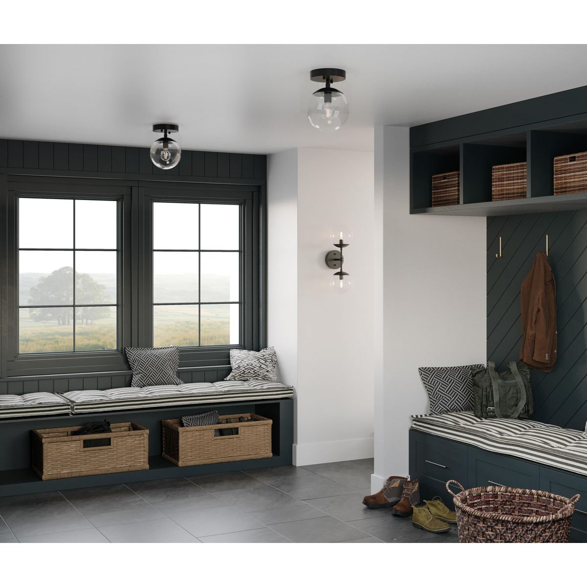 Single Light Flush Mount, Matte Black