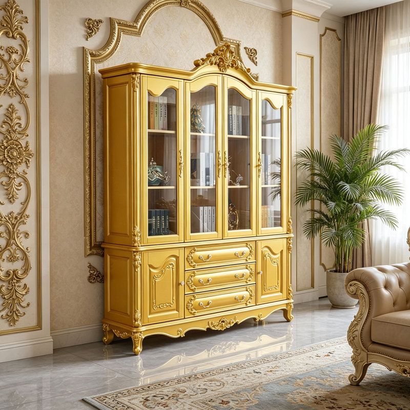 bibliothèque de luxe sculptée de style américain