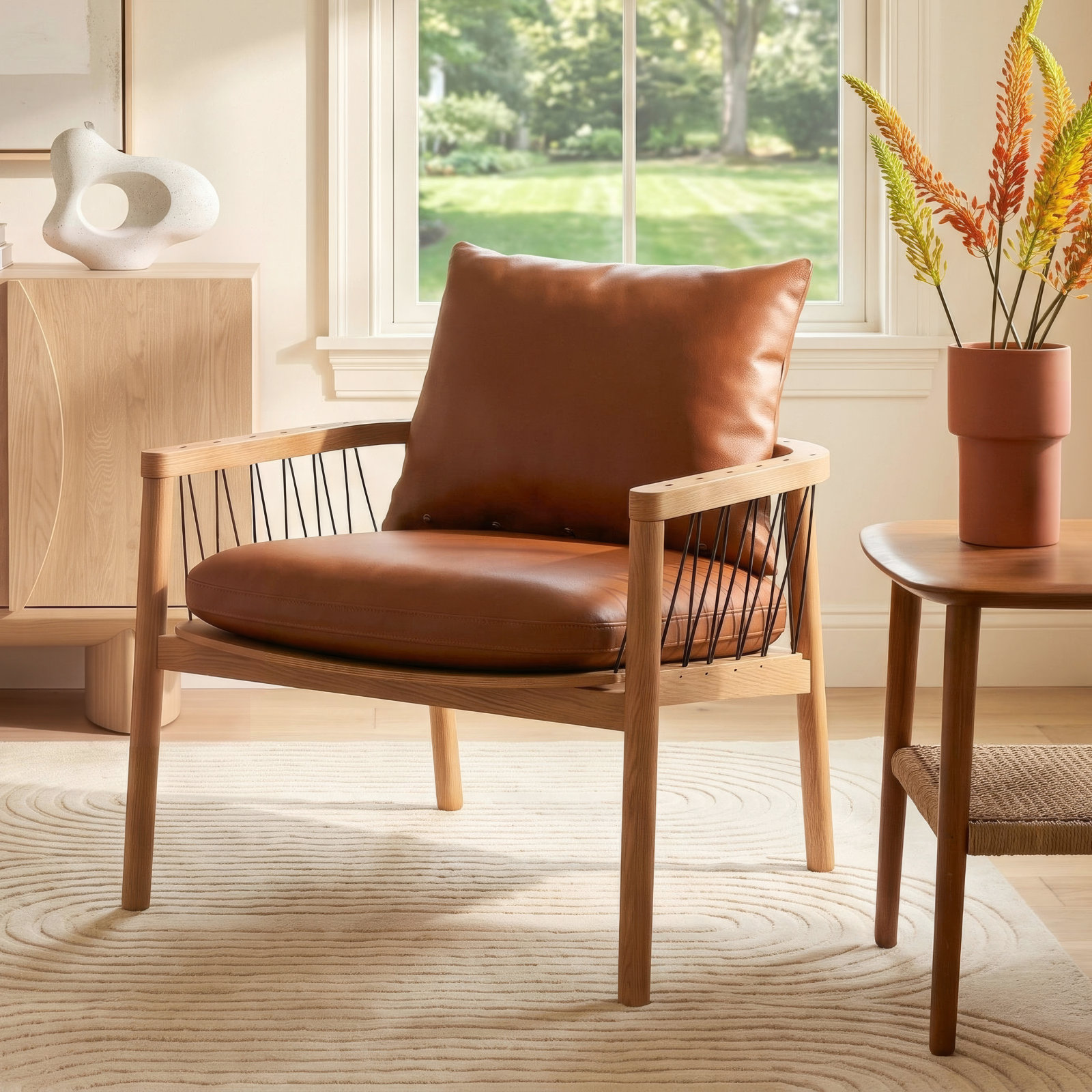 Duncan Oak Genuine Leather Armchair