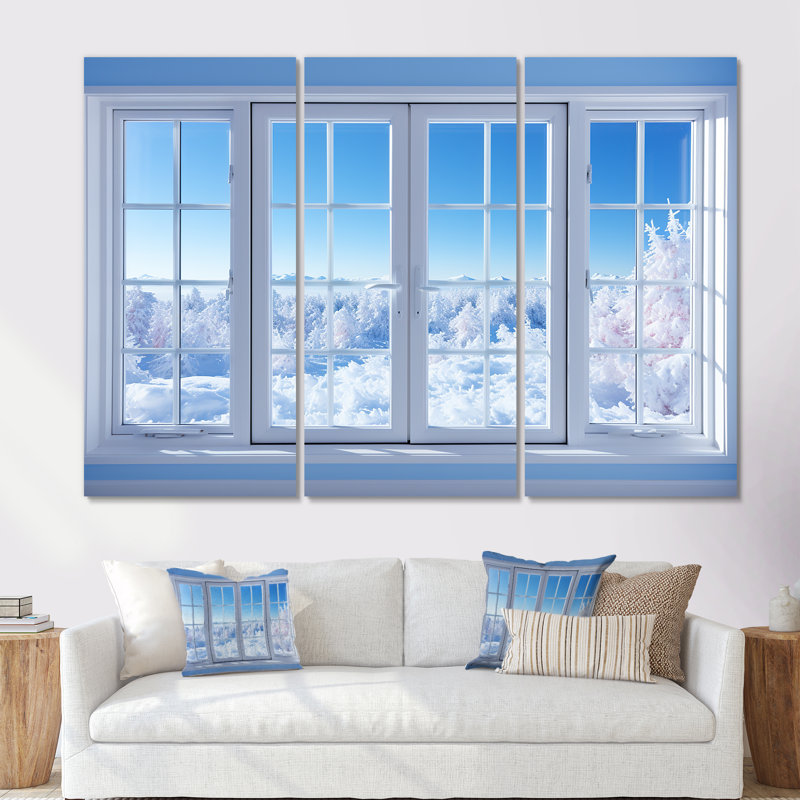 Winter Wonderland Window Views - Winter Landscape, art mural, Toile tendue, H 32 po x l 48 po x P 1 po
