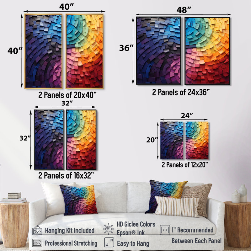 Abstrait arc-en-ciel coloré arc collage - paysages arc-en-ciel, art mural, Noir, H 36 po x l 48 po