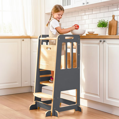 Kitchen Stool Helper Adjustable Height Child Standing Learning Tower Wooden Kids Step Stools for Bathroom