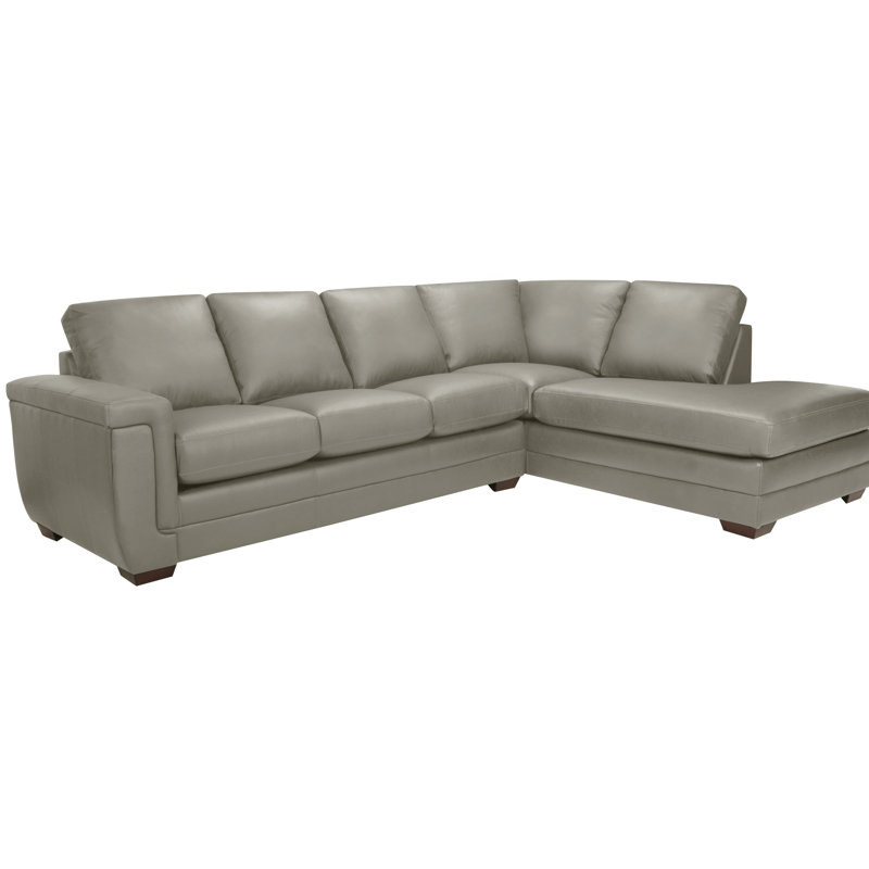 Gile Upholstered L-Shaped Sectional Right Hand Facing, Light Gray Genuine Leather