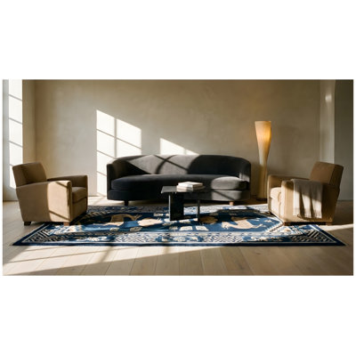 Tapis bleu antique en laine Baotou