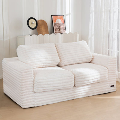 75" Bean Bag Sofa Upholstered 3-seater Floor Sofa With Pillows