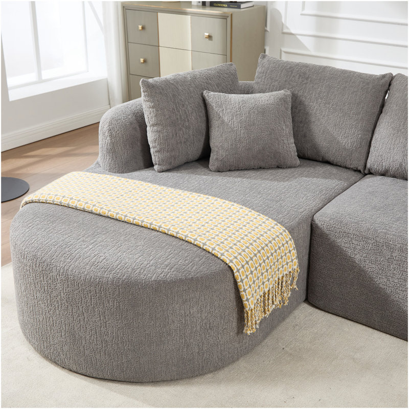 Canapé modulaire 109 pouces Cloud, canapé désossé pour le salon, canapé modulaire en velours côtelé avec méridienne en L, canapé moderne compressé dans une boîte, rembourrage en mousse à mémoire de forme (GRIS CLAIR)