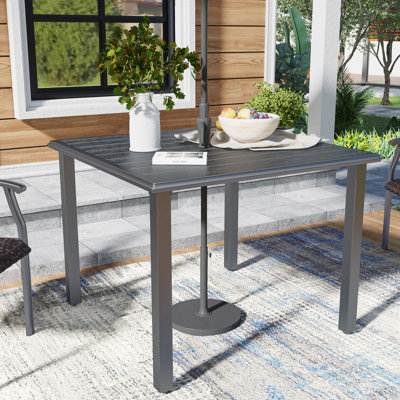 Hesson Square Metal Outdoor Dining Table With Umbrella Hole , 37.8'' in. W 37.8'' in. D