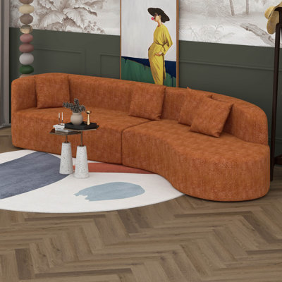 Canapé modulaire courbé de 132 po, canapé modulaire en tissu chenille 2 pièces, coussin en éponge et à ressorts moelleux, canapé modulaire en éponge