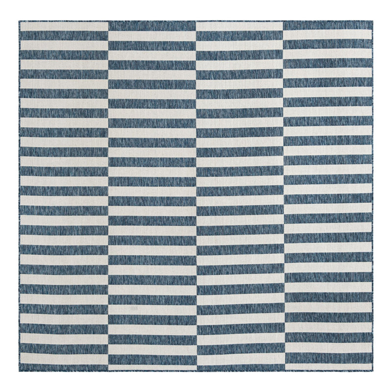 Tapis intérieur / extérieur bleu marine / ivoire Pana, Carré 7 pi 10 po