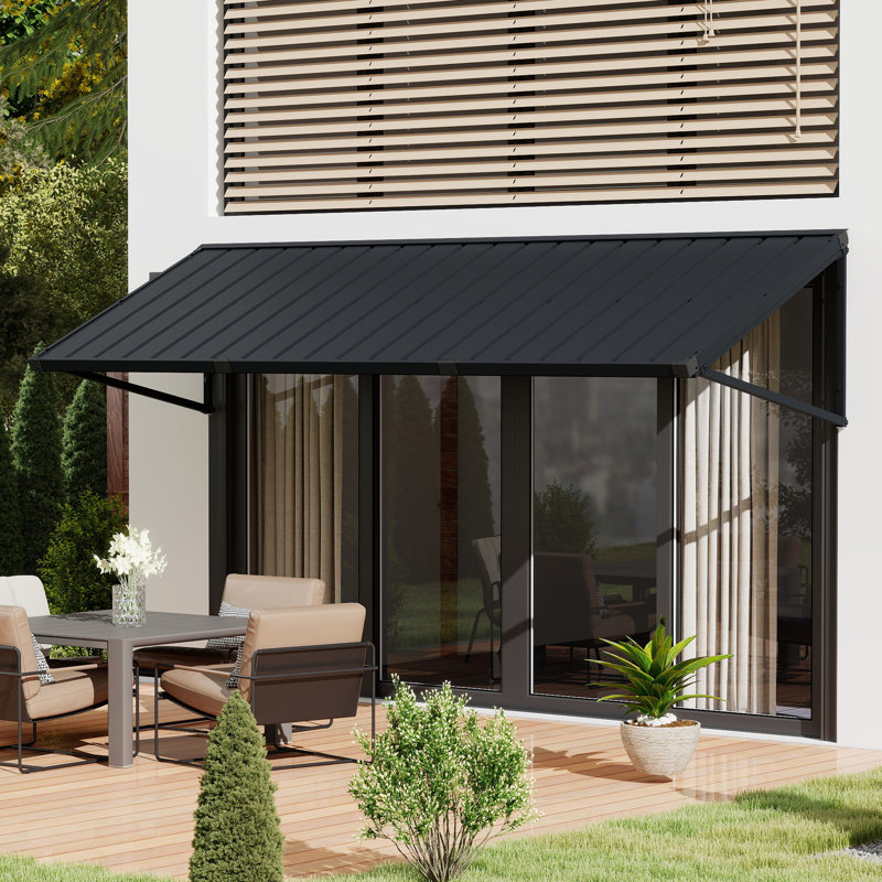 Powder-coated Metal Frame Standing Seam Fixed Window Awning All Weather Protection Door Canopy for Entrance, Windows, Porches, Balconies