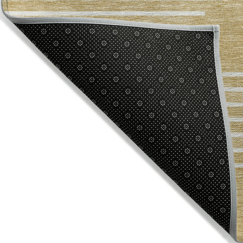Gold and White Geometric Washable Synthetic Rug 2'6" x 3'10"