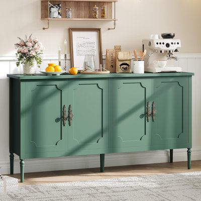 Set of 2 Elegant 59" Forest Green Buffet Cabinet with Storage – Mid-Century Sideboard with Adjustable Shelves, Vintage Handles & Anti-Tip Design for Dining Room, Kitchen or Hallway