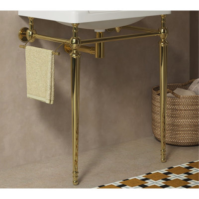28" Freestanding Bathroom Console Iron Leg, NO Basin and Faucet, NO Sink Cover and Drain, Gold