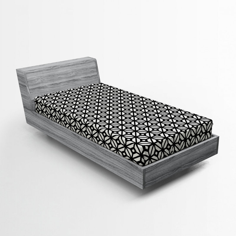 Twin Black and White Geometric Microfiber Fitted Sheet
