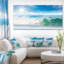 «White and Blue Waves under Sun Seashore», reproduction de photo sur toile tendue-1011944796-1019004160