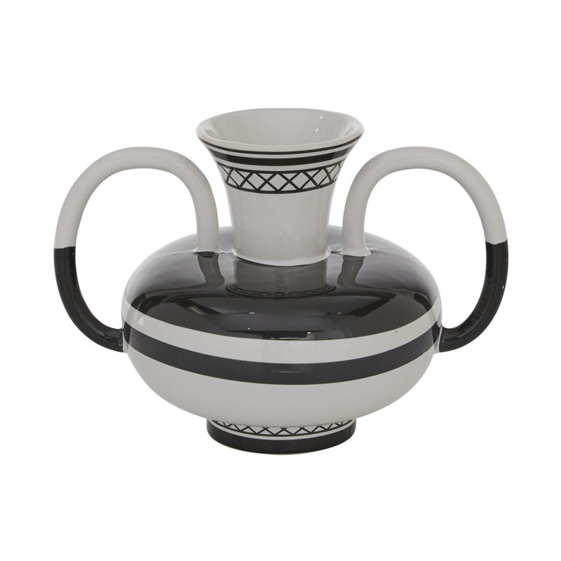 Ceramic Decorative White Vase with Handles