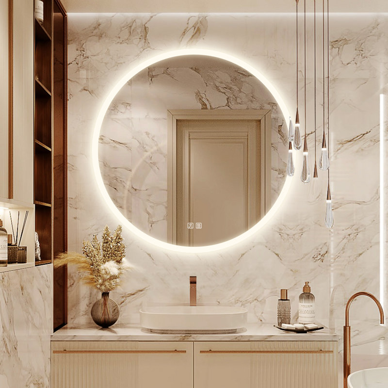 Naliyah Round Energy Saving Copper-Free Silver LED Lighted Bathroom / Vanity Mirror, Anti-Fog, Dimmable, 36" x 36"