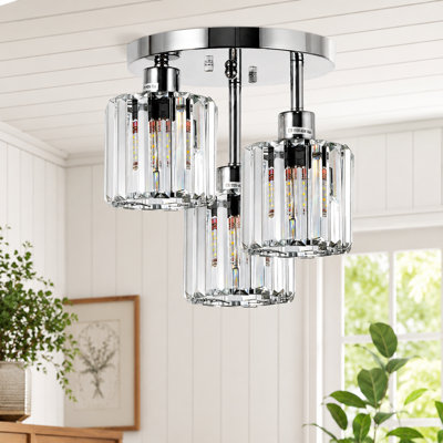 Modern Crystal Ceiling Light Fixtures, 3 - Light Semi Flush Mount Ceiling Light With Clear Crystal Shade
