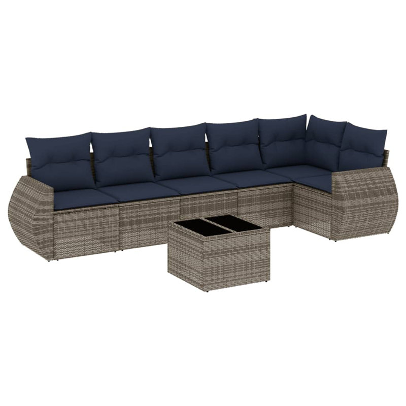  Ensemble de canapé de patio 7 pièces avec coussins en rotin de polyester gris