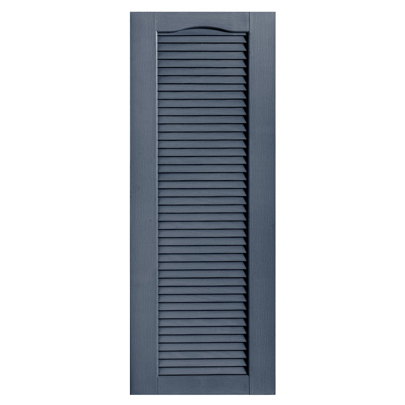 Paire de volets à persiennes cathédrale style pleine longueur ouverts, Indigo, 15 po, 63 po